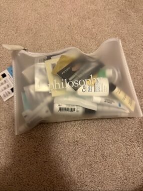 Philosophy Frosted White Travel Cosmetic Pouch with Logo